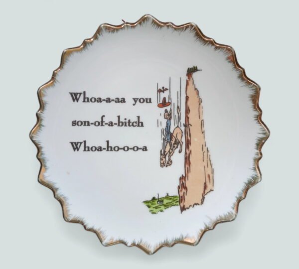 Funny "Whoa You Son of a Bitch Whoa" Ceramic Wall Plate Cowboy on Horse